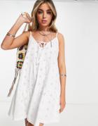 Asos Design Eyelet Tiered Sundress With Tie In White
