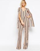 Lavish Alice Stripe Cape Detail Jumpsuit - Multi