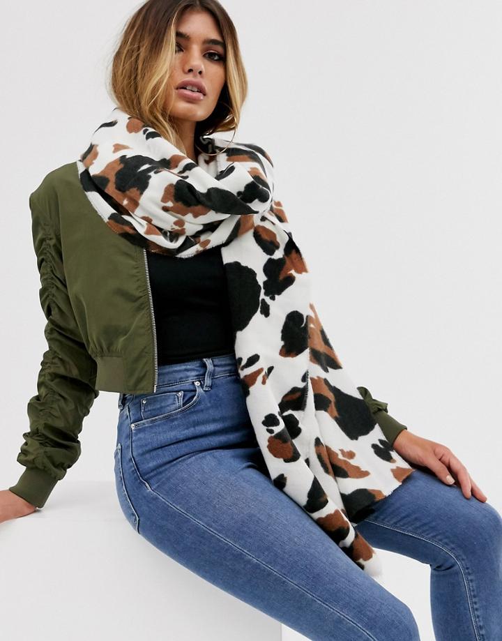 Asos Design Cow Print Long Scarf-multi