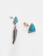 Asos Feather Earring With Turquoise Stone - Burnished Silver