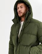 Asos Design Sustainable Puffer Jacket With Hood In Khaki