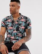 Urban Threads Bright Flamingo Revere Collar Shirt-black