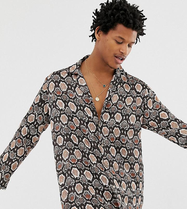 Reclaimed Vintage Inspired Snake Skin Print Shirt - Brown