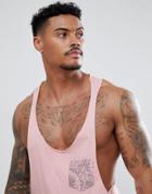 Asos Design Extreme Racer Back Tank With Raw Edge And Paisley Pocket Print - Pink
