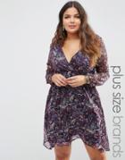 Diya Plus Long Sleeve Wrap Front Dress - Purple Paisley