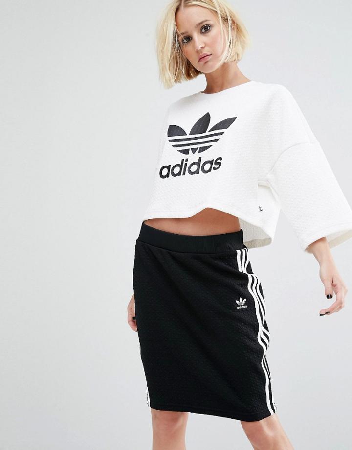 Adidas Originals Bonded Lace Crop Sweatshirt With Trefoil Logo - Core White