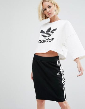 Adidas Originals Bonded Lace Crop Sweatshirt With Trefoil Logo - Core White