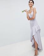 Asos Design Pearl Trim Strap Maxi Dress With Ruffle Skirt-pink