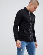 Asos Design Muscle Jersey Harrington Jacket In Black - Black