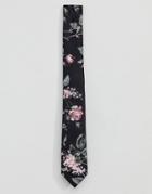 Twisted Tailor Tie With Floral Print - Black