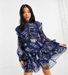 Asos Design Petite Lace Insert Victoriana Mini Dress In Floral Print-multi