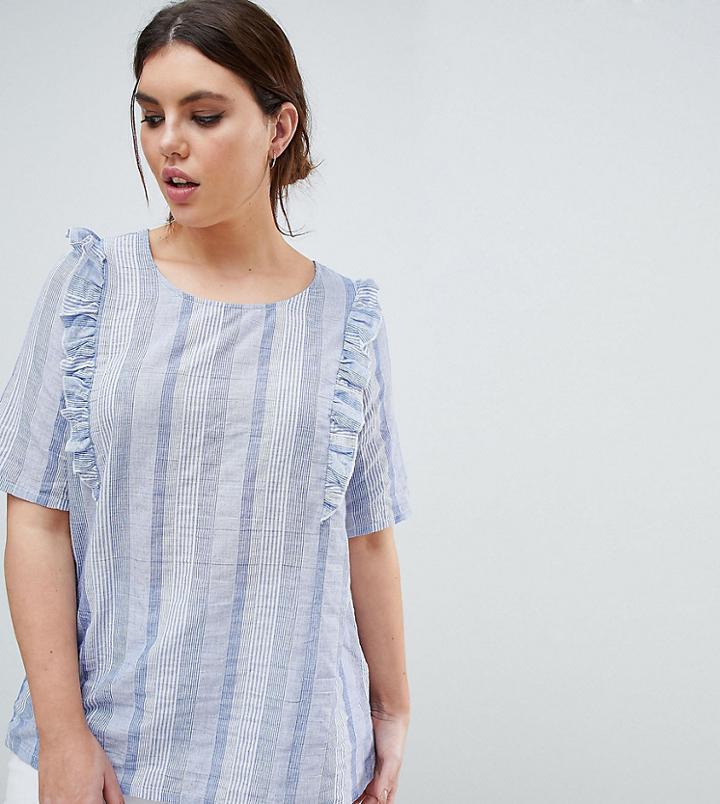 Junarose Stripe Top With Ruffle Shoulder - Blue