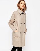 Asos Coat In Cocoon Fit In Bonded Cloth - Oatmeal