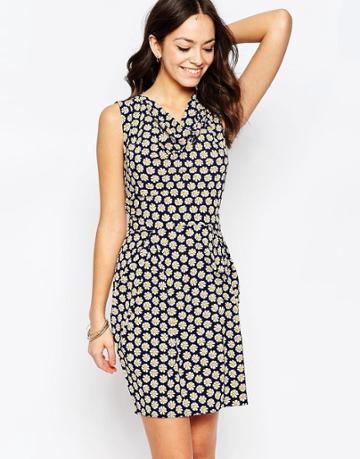 Closet Blu Cowl Neck Dress In Daisy Print - Black