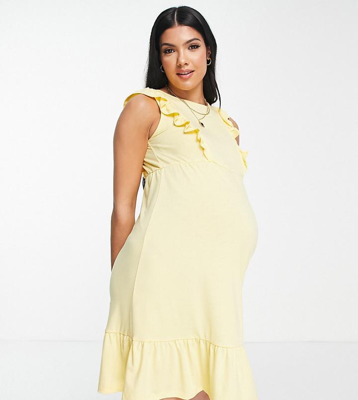 Mama. Licious Maternity Frill Detail Mini Dress In Yellow