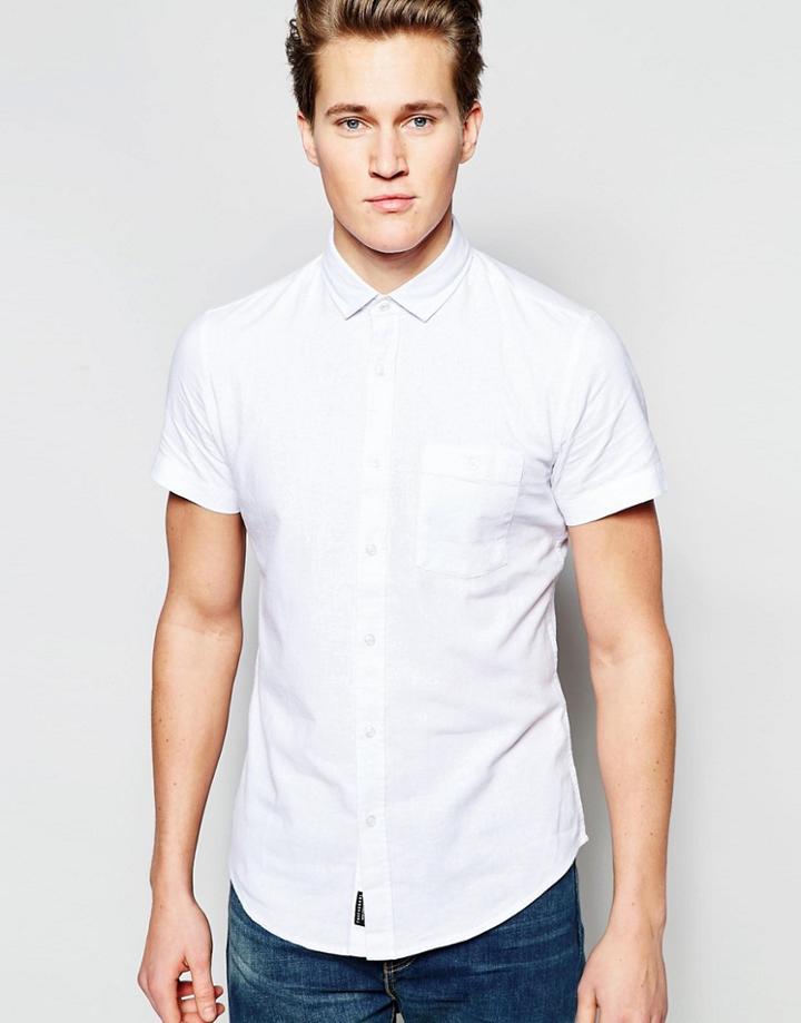 Threadbare Cotton Linen Short Sleeve Shirt - White