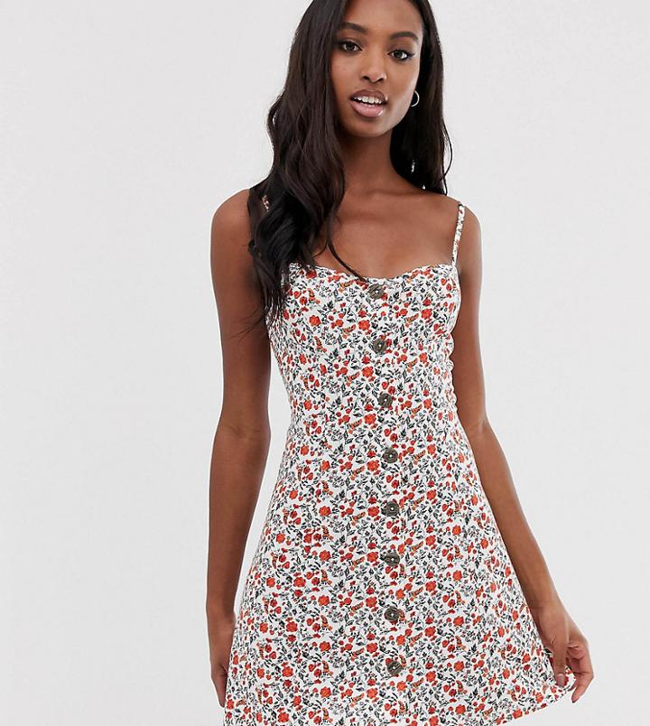 Asos Design Tall Mini Button Through Sundress In Ditsy Print-multi