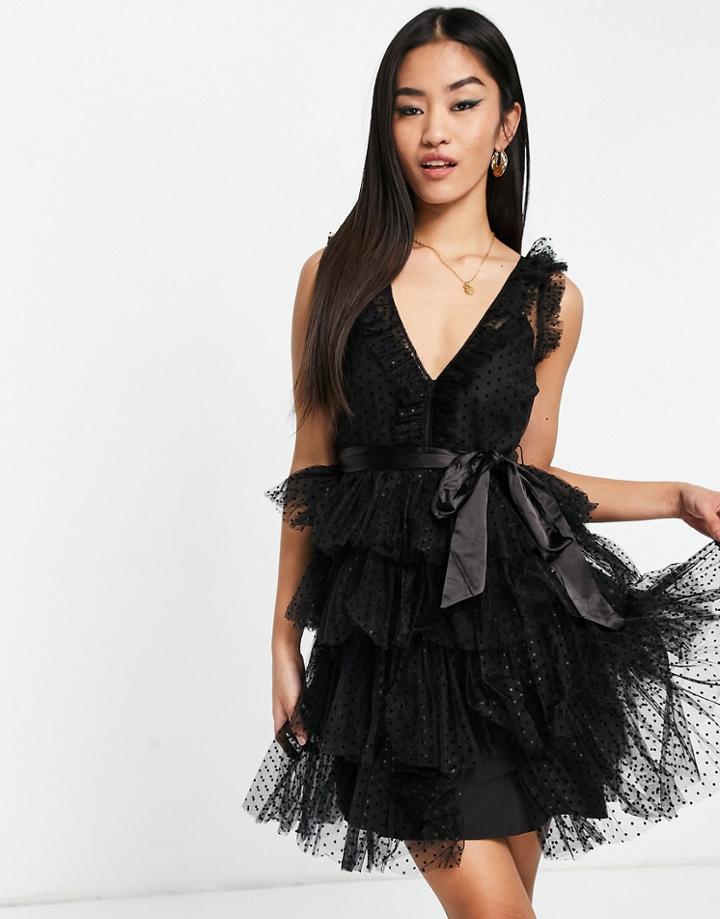 Ever New Tiered Tulle Mini Dress In Black