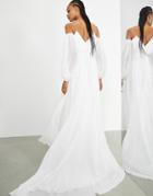 Asos Edition Maya Off Shoulder Blouson Sleeve Chiffon Wedding Dress-white