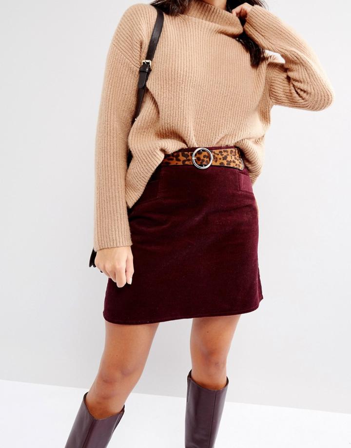 Asos Leopard Tipped End Circle Buckle Jeans Belt - Beige