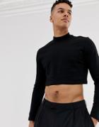 Asos Design Muscle Fit Long Sleeve Cropped T-shirt With Turtleneck In Black - Black