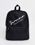 Asos Design Backpack In Black With White Sereno Slogan Print