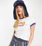 Reclaimed Vintage Inspired Retro Print Organic Cotton T Shirt With Contrast Binding-white
