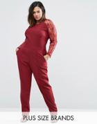 Praslin Plus Jumpsuit With Lace Sleeves - Red