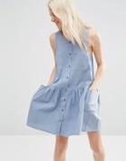 Asos Sleeveless Button Through Smock Dress - Blue