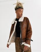 Sixth June Faux Shearling Jacket In Brown