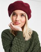 Monki Responsible Wool Beret In Burgundy-red
