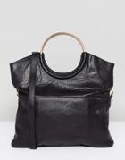 Urbancode Leather 2 Way Flapover Clutch With Ring Handles - Black