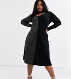Asos Design Curve Half And Half Rib Leather Look Dress-black