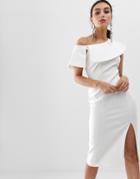 River Island Midi Dress With Side Split In White-cream