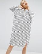 Daisy Street Relaxed T-shirt Dress With Wrap Front In Breton Stripe - White