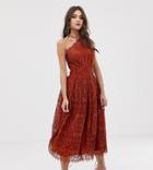 Asos Design Lace Midi Dress With Pinny Bodice - Brown