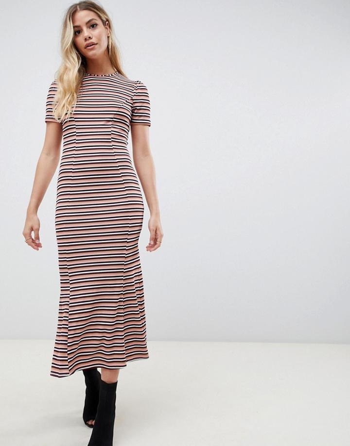 Asos Design City Maxi Dress In Stripe Rib-multi