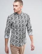 Casual Friday Shirt With Leaves Print In Slim Fit - Green