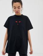 Lazy Oaf Oversized T-shirt With Face Embroidery - Black