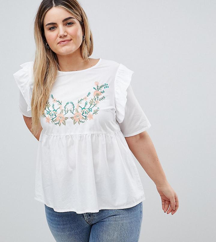Junarose Embroidered Frill Blouse - White