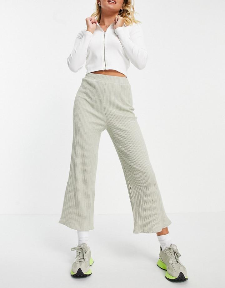 Pull & Bear Wide Leg Pants In Green
