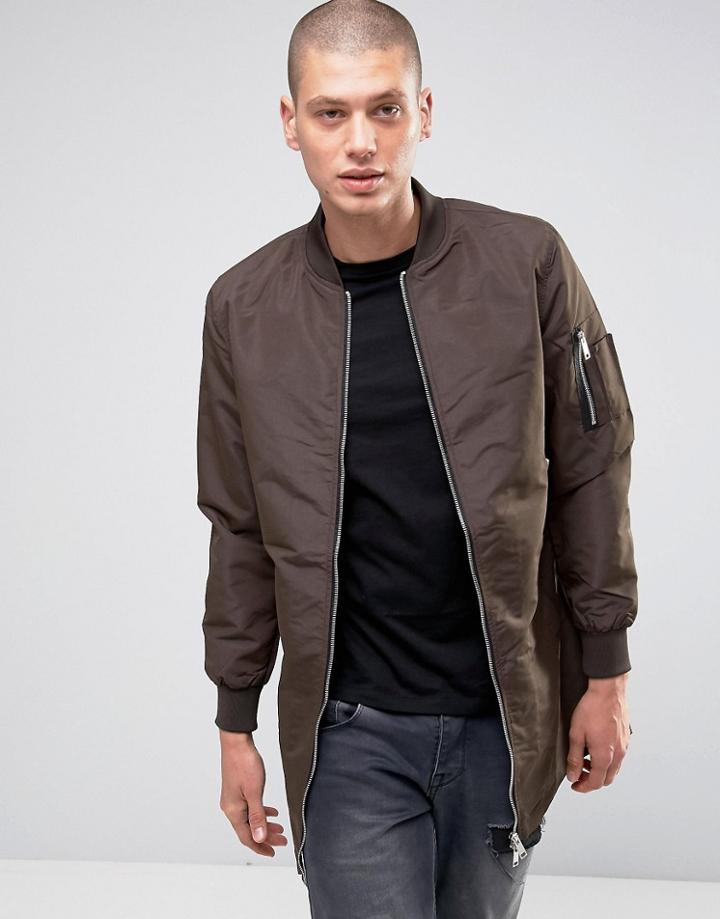 Brave Soul Longline Jacket - Brown
