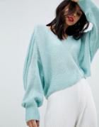 Micha Lounge V-neck Open Knit Slouch Sweater - Blue