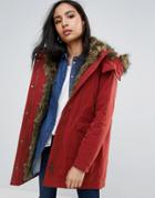 Pepe Jeans Polly Faux Fur Lined Parka Coat - Red