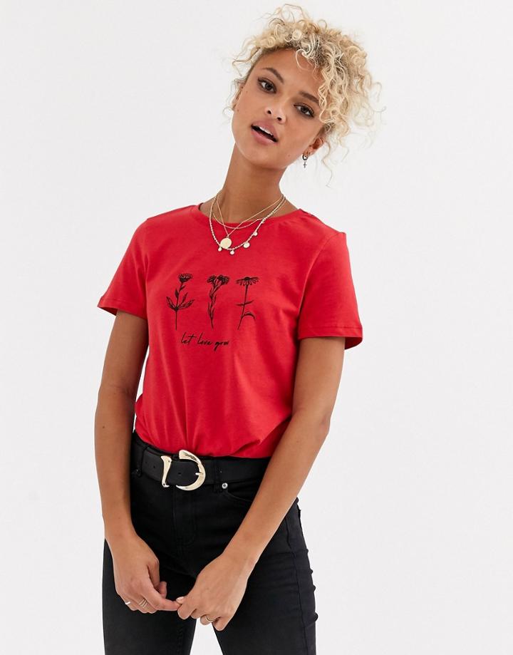 New Look Let Love Grow Slogan Tee In Dark Red