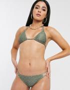 South Beach Textured Bralette Bikini Top And Skimpy Bikini Bottom Set-orange