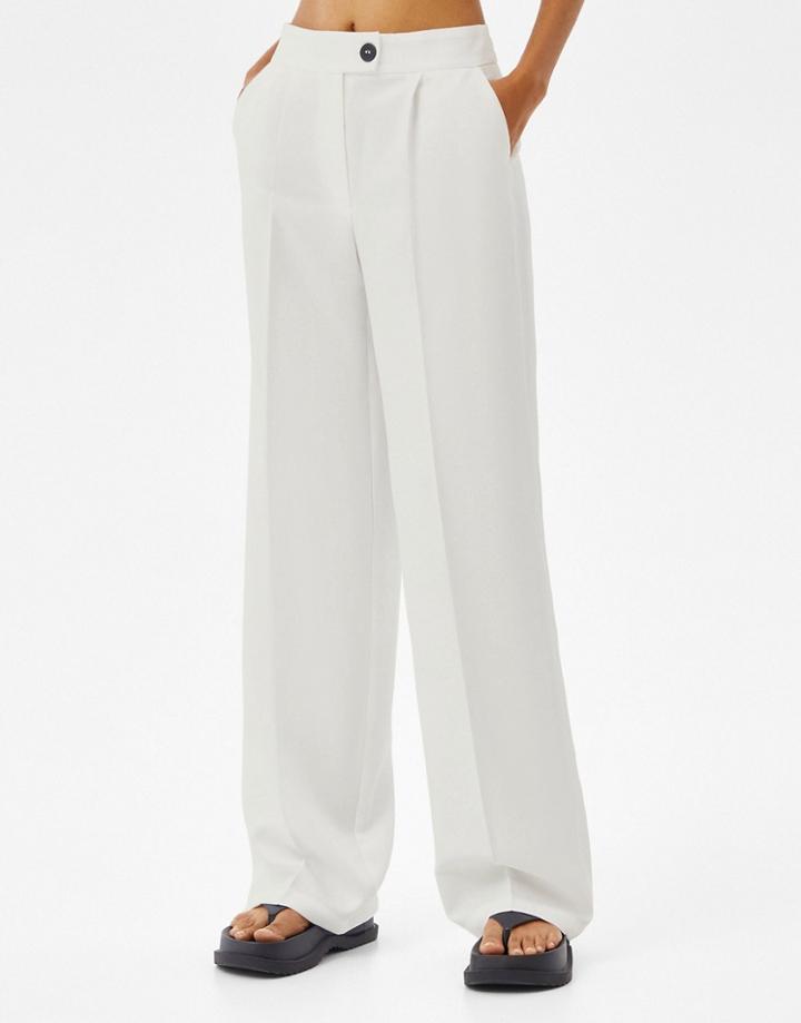 Bershka Wide Leg Tailored Pants In White - Part Of A Set