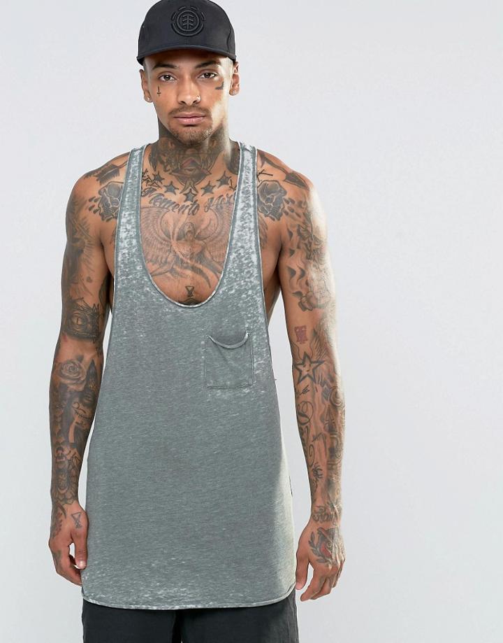 Asos Longline Tank With Burnout And Extreme Racer Back In Khaki - Khaki