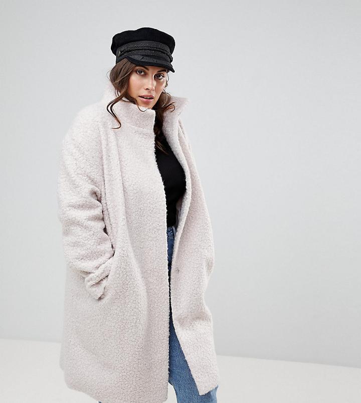 Asos Curve Oversized Coat With Funnel Neck - Cream