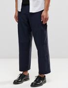 Asos Wide Leg Smart Cropped Trousers With Cargo Pockets In Navy - Navy